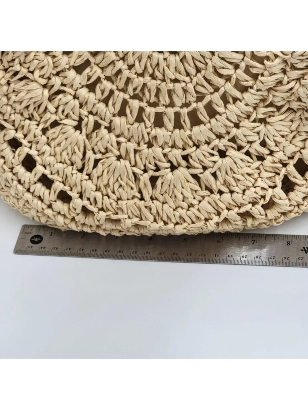 Boho Woven Straw Tote Bag With Faux Leather Straps And Zippered - Picture 12 of 13